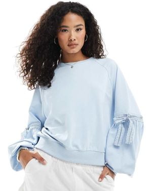 Miss Selfridge Balloon Sleeve Bow Sweatshirt - Blue