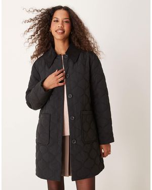 Nobody's Child Longline Collared Quilted Jacket - Black