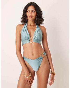 Tala Asymmetric Gold Ring Bikini Bottom - Blue