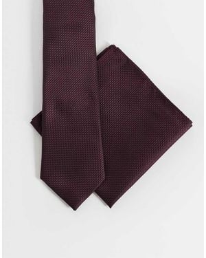 ASOS Textured Tie And Pocket Square - Purple