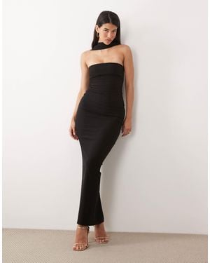 Vesper Bengaline Bandeau Choker Detail Back Button Detail Maxi Dress - Blue
