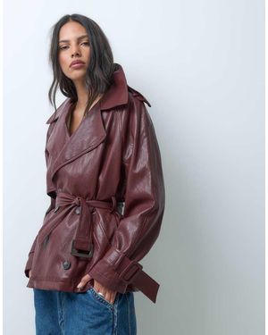 ASOS Short Leather Look Trench Coat - Purple