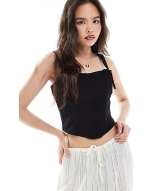 Miss Selfridge Linen Blend Corset Top With Bow Detail - Black