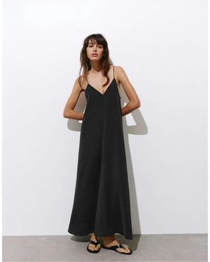 Pull&Bear Strappy Flowing Modal Midi Dress - Grey
