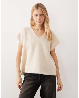 Vila V Neck Knitted Vest - Natural