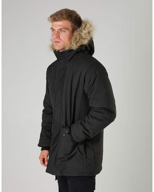 French Connection Faux Fur Hooded Parka Longline Zip-Through Jacket - Black