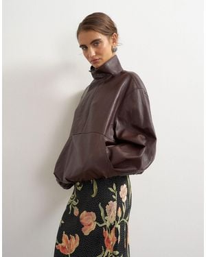 TOPSHOP Kombiteil-top aus kunstleder mit stehkragen und ballonsaum - Braun