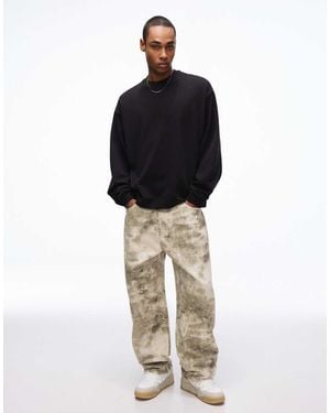Bershka Super baggy Print Trousers - Green
