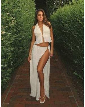 4th & Reckless X Luana Barron Plisse Thigh Split Hardware Detail Maxi Beach Skirt Co-Ord - Green