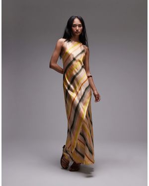 TOPSHOP Racer Neck Satin Bias Maxi Dress - Brown