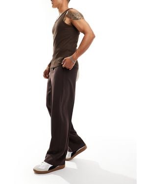ASOS Smart Wide Leg Pants With Front Pleats - Brown