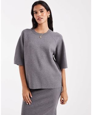 Object Structured Short Sleeve Knitted Sweater Co-ord - Grey