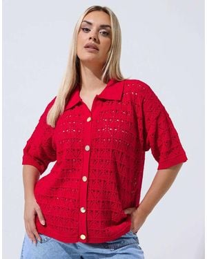 Yours Clothing Button Through Crochet Shirt - Red