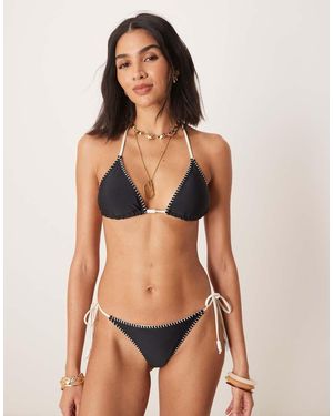 Stradivarius Contrast Detail Bikini Top - Natural