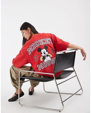 ASOS Disney Oversized Washed T-Shirt With Mickey Mouse Varsity Print - Red