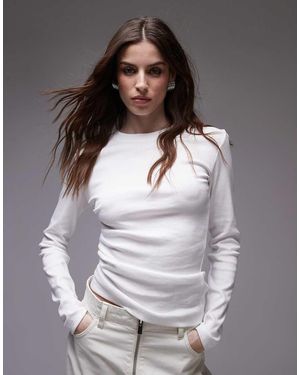 TOPSHOP Top A Maniche Lunghe Con Lato Raccolto Color Avorio - Grigio