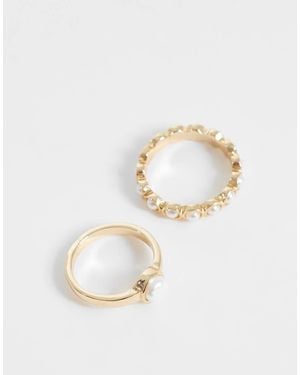 ASOS Pack Of Mini Rings With Mini Faux Pearl Detail - White