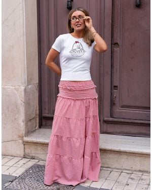 Daisy Street X Molly Mcfarlane Boho Tie Ruffle Maxi Skirt - Pink