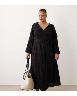 Esmee Curve Esmée Curve Wrap Front Long Sleeve Maxi Beach Dress - Black