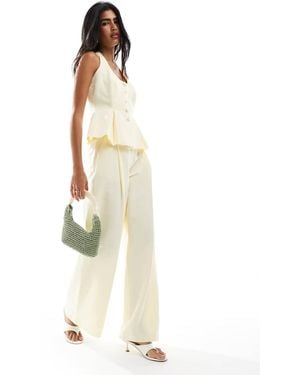 ASOS Linen Blend Tailored Wide Leg Trouser - White