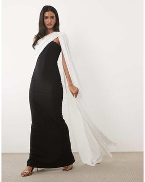 JW PEI One Shoulder Cape Detail Maxi Dress - White