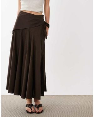Mango 100% Cotton Maxi Skirt With Scarf - Brown
