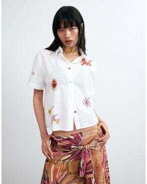 Desigual Embroidered Short-Sleeve Shirt - White