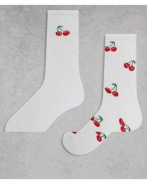 ONLY Set Van 2 Paar Sokken Met Geborduurde Kersen - Grijs