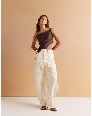 ASOS Jeans Met Wijde Ronde Pijpen En Hoge Taille - Naturel