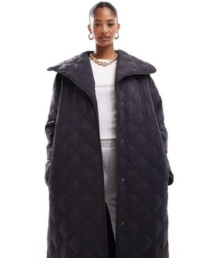 ASOS Waterfall Collar Double Stitch Quilt Longline Coat - Blue