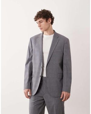 Mango London Regular Fit Fine Plaid Print Suit Blazer - Grey