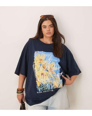 ASOS Asos Design Curve Oversized T-Shirt With Flower Graphic - Blue