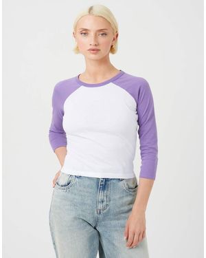 Brave Soul Contrast Raglan Long Sleeve T-Shirt - Purple