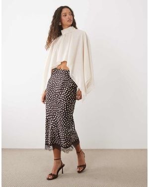 New Look Lace Trim Abstract Polka Dot Midi Skirt - Natural
