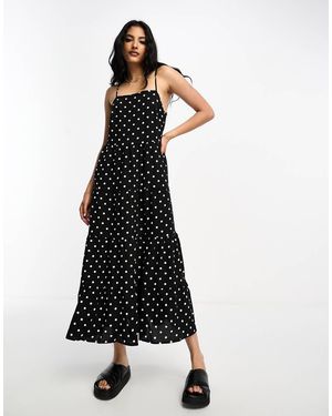 Lola May Vestido Midi De Corte Trapecio Con Escote Cuadrado Y Estampado De Lunares De - Blanco
