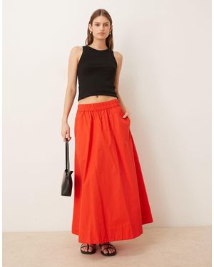 Y.A.S Falda Larga Roja Voluminosa De Popelina De Algodón De -Rojo