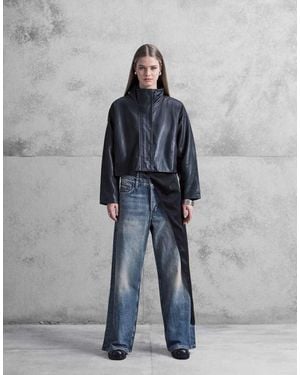 Weekday Unisex Loose Fit Wide Leg baggy Jeans With Double Waistband Detail - Blue