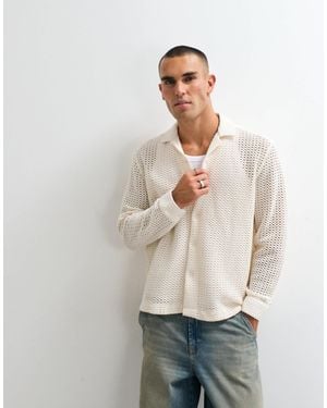 ASOS Relaxed Revere Crochet Shirt - Gray
