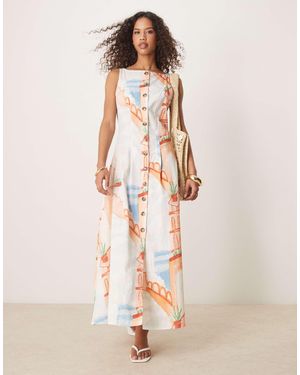 ASOS Slash Neck Button Down Waistcoat Maxi Dress - Natural
