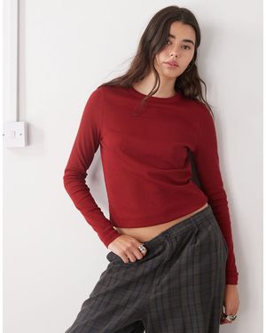 Collusion Rib Knit Long Sleeve Fitted T-shirt - Red