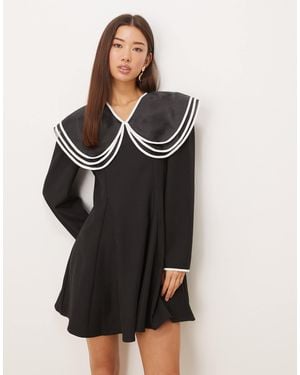 Sister Jane Contrast Layered Oversized Collar Mini Dress - Black