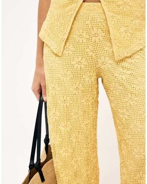 NA-KD Structured Mid Waist Trousers - Yellow