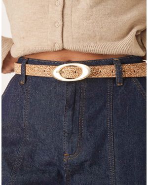 ASOS Leather Faux Pony Hair Waist And Hip Belt With Oval Buckle - Blue