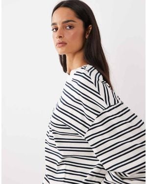 Gina Tricot Pure Cotton Stripe Long Sleeve Tee With Wide Sleeve - White