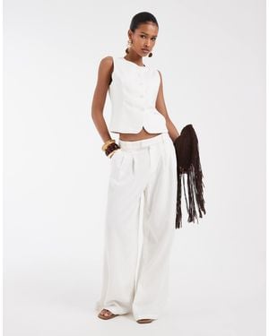 ONLY Linen Blend Tailored Wide Leg Pants Co-Ord - White