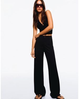 Bershka Wide Leg Trousers - Blue