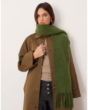 Mango Wool Mix Scarf With Tassles - Green
