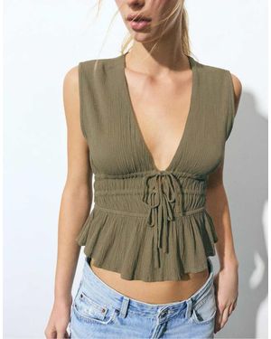 Pull&Bear Crepe Top With Ties - Green