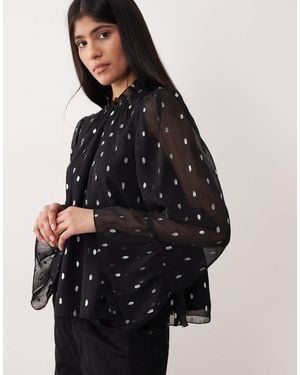 Y.A.S Silver Foil Chiffon Top - Black