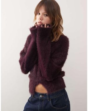 Monki Hairy Knit Jumper With Front Slit Detail - Purple